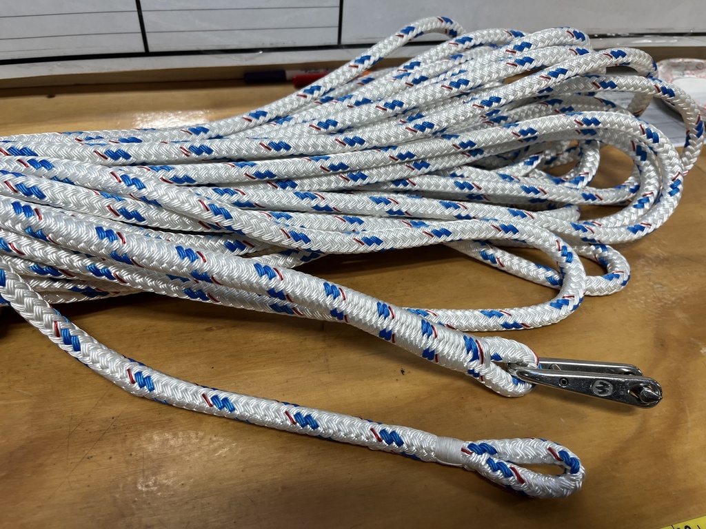 Main Halyard 1/2" x 120 FT finished Sta-Set Blue Fleck - Wichard Shackle One End, Flemish Eye Other End