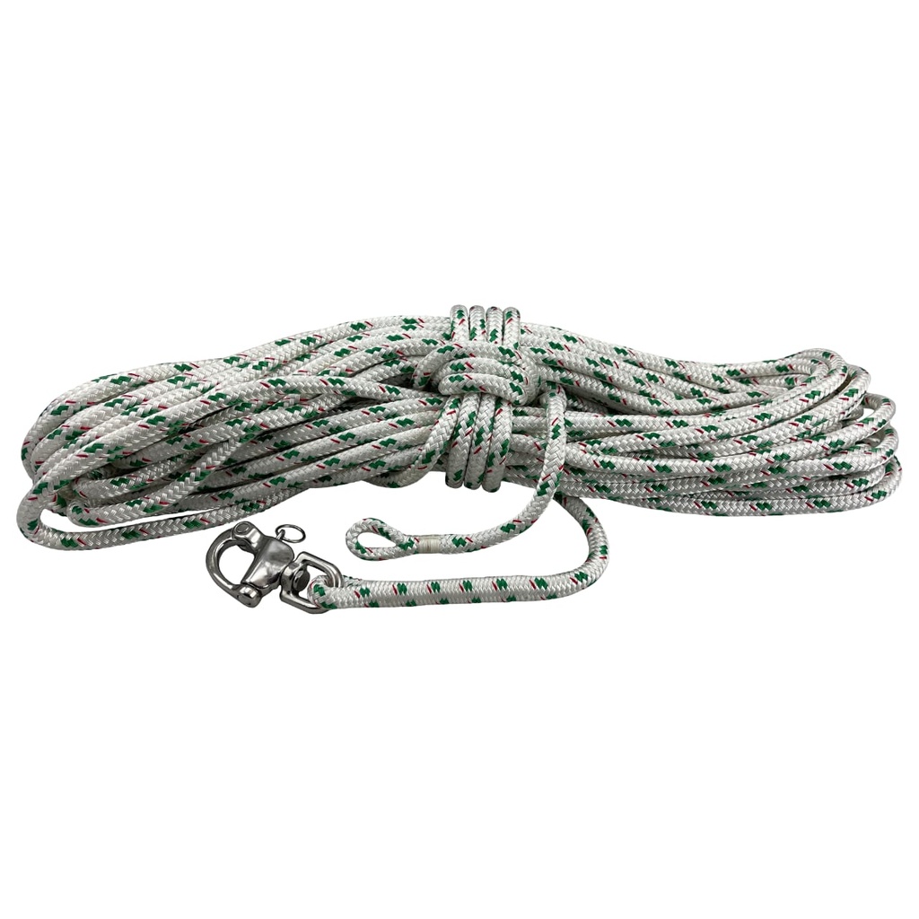 Jib/Spin Halyard 3/8" x 80 Ft  Sta-Set Green Fleck Snap Shackle One End, Flemish Eye Other End